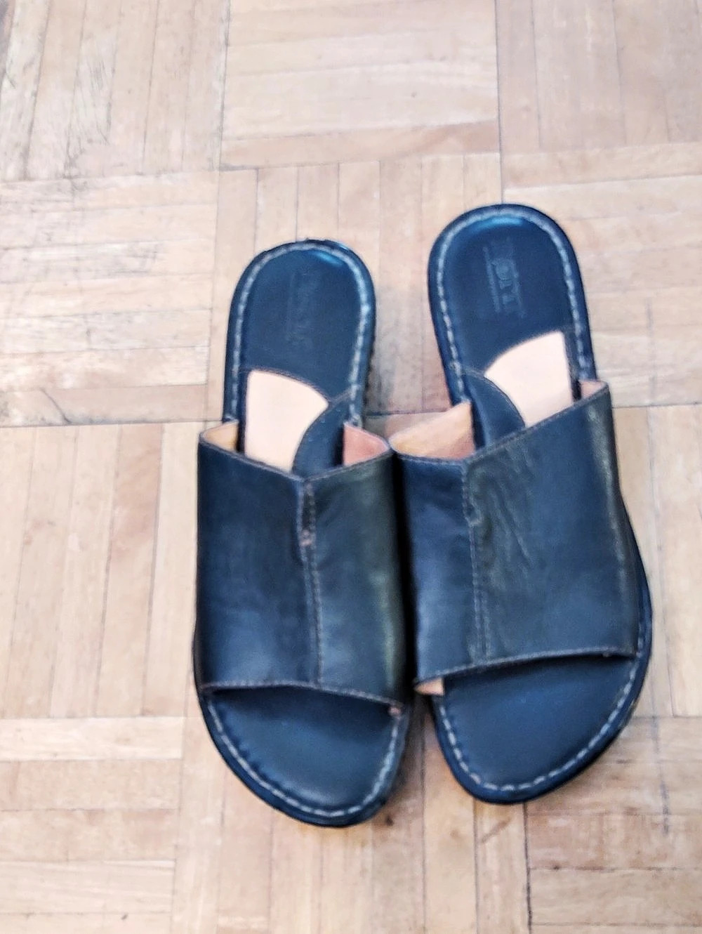 Børn Leather Slide Sandals in Blue